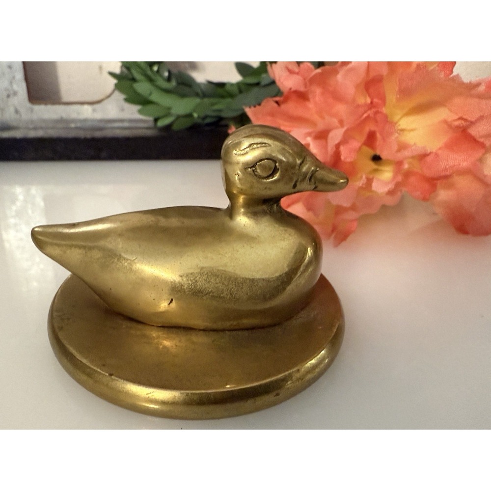 Vintage Brass Mallard Duck Paperweight Desk Decor 2.25"x2"x 1.5" Small Heavy
